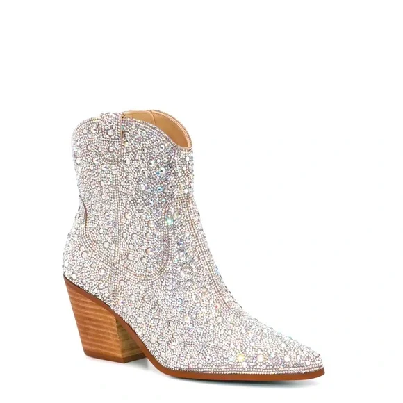 NEW Betsey Johnson rhinestone Emory Cowboy boot heels Bridal shower bachelorette - Picture 1 of 6